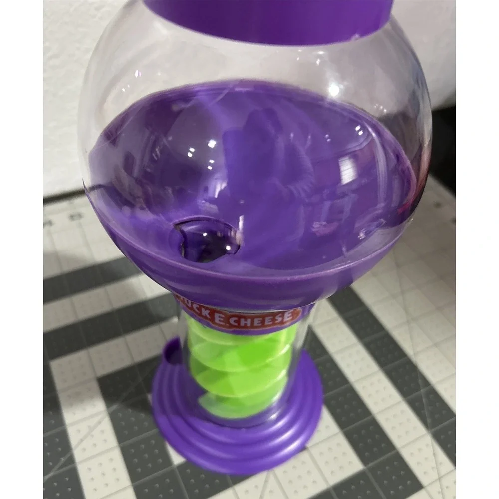 Chuck E Cheese Gumball Machine Marble Candy Purple Green Plastic Fun Toy